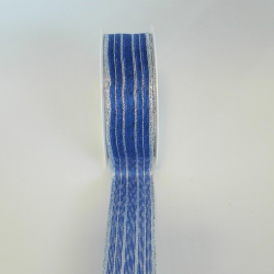 Stuha ltkov 25mmx3m modro-strieborn psikovan