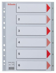 Register, plastov, A4, 1-6, ESSELTE, siv