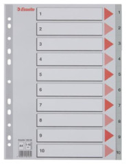 Register, plastov, A4, 1-10, ESSELTE, siv
