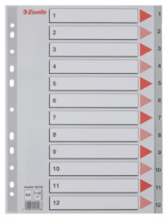 Register, plastov, A4, 1-12, ESSELTE, siv