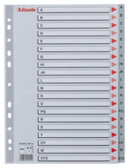 Register, plastov, A4, A-Z, ESSELTE, siv