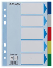 Register, plastov, A5, 5 oddielov, ESSELTE, farebn