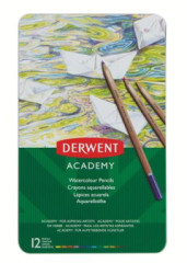 Akvarelov ceruzky, sada, v plechovej krabike, DERWENT "Academy", 12 rznych farieb