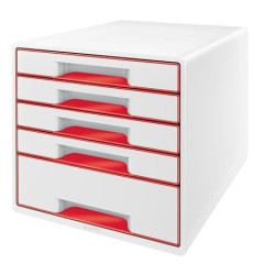 Odklada, plastov, 5 zsuviek, LEITZ "Wow Cube", biela/erven