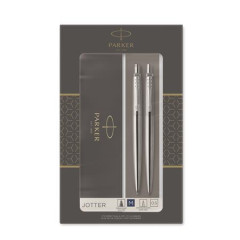 Gukov pero a mikroceruzka, set, v darekovej krabike, nerezov telo, PARKER "Royal Jotter", modr