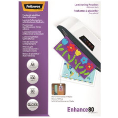 Laminovacia flia, 80 mikr., A4, leskl, samolepiaca, 100 ks, FELLOWES