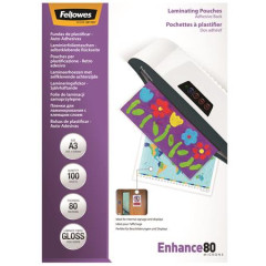 Laminovacia flia, 80 mikr., A3, leskl, samolepiaca, 100 ks, FELLOWES