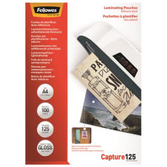 Laminovacia flia, 125 mikr., A4, leskl, samolepiaca, 100 ks, FELLOWES