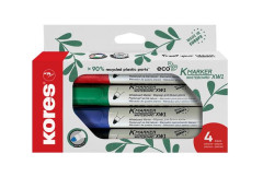 Popisova na tabule a flipchart, sada, 3 mm, kueov hrot, KORES "ECO K-Marker XW1", 4 rzne farby