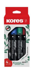 Permanentn popisova, sada, 3 mm, kueov hrot, KORES "ECO K-Marker XP1", 4 rzne farby