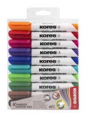 Popisova na biele a flipchartov tabule, sada, 3 mm, kueov hrot, KORES "K-Marker XW1", 10 rznych farieb