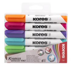 Popisova na biele a flipchartov tabule, sada, 3-5 mm, zrezan hrot, KORES "K-Marker XW2", 6 rznych farieb