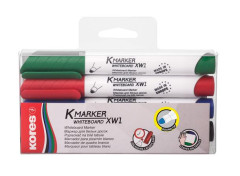 Popisova na biele a flipchartov tabule, sada, 3 mm, kueov KORES "K-Marker XW1", 4 rzne farby