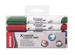 Popisova na biele a flipchartov tabule, sada, 3-5 mm, zrezan hrot, KORES "K-Marker XW2", 4 rznych farieb