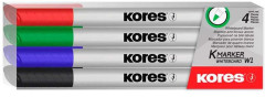Popisova na biele a flipchartov tabule, sada, 1-3 mm, kueov hrot, KORES "K-Marker W1", 4 rzne farby