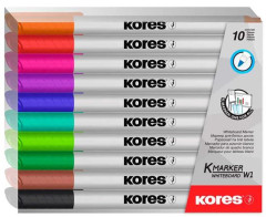Popisova na biele a flipchartov tabule, sada, 1-3 mm, kueov hrot, KORES "K-Marker W1", 10 rznych farieb