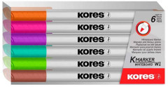 Popisova na biele a flipchartov tabule, sada, 1-3 mm, kueov hrot, KORES "K-Marker W1", 6 rznych farieb