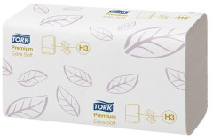 Papierov utierky, Z ohyb, 2-vrstvov, H3 systm, Premium, TORK "Extra Soft Singlefold", biele