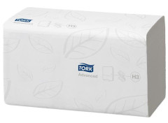 Papierov utierky, Z ohyb, 2 vrstvov, 250 listov, H3 systm, Advanced, TORK "Singlefold", biele