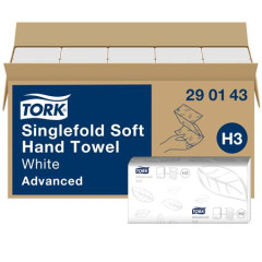 Papierov utierky, Z ohyb, 2-vrstvov, 250 listov, H3 systm, Advanced, TORK "Singlefold", biele