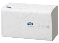 Papierov utierky, Z ohyb, 2-vrstvov, H3 systm, Advanced, TORK "Singlefold", biela