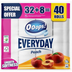 Toaletn papier, 3-vrstvov, mal kot, 32+8 kotov, OOOPS "Classic", broskya