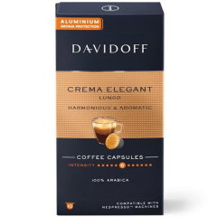 Kvov kapsule, kompatibiln s Nespresso, 10 ks, DAVIDOFF "Crema Elegant Lungo"
