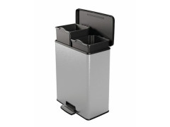 Odpadkov k, pedlov, recyklovan plast, vyberaten koe, 2x26 l, CURVER "Deco bin duo", ierna/strieborn