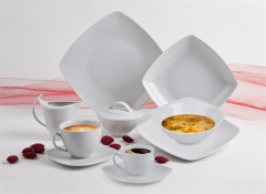 Plytk tanier, porceln, hranat,  25 cm, ROTBERG, "Quadrate", biely