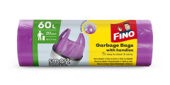 Vrecia na odpadky, s ukom, 60 l, 20 ks, 59x71 cm, 12 , FINO "Smart handles", fialov