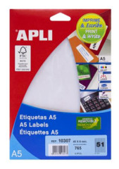 Etikety, 45x8 mm, odstrniten, na perky, na liste formtu A5, APLI, 765 etikiet/bal