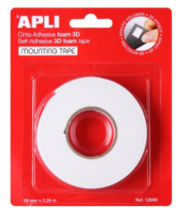 Lepiaca pska, rolka, 3D, obojstrann, pena, APLI, 19 mm x 2,28 m, biela