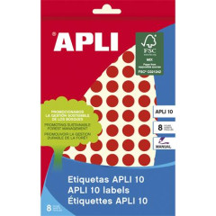 Etikety, okrhle, priemer: 10 mm, rune popisovaten, farebn, APLI, erven, 1008 etikiet/bal