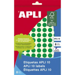 Etikety, okrhle, priemer: 10 mm, rune popisovaten, farebn, APLI, zelen, 1008 etikiet/bal