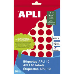 Etikety, okrhle, priemer: 16 mm, rune popisovaten, farebn, APLI, erven, 432 etikiet/bal