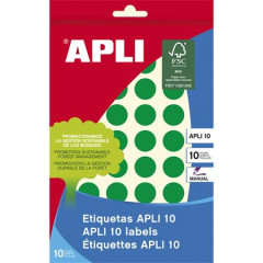 Etikety, okrhle, priemer: 16 mm, rune popisovaten, farebn, APLI, zelen, 432 etikiet/bal