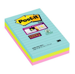 Samolepiaci poznmkov blok, linajkov, 3x90 listov, 101x152 mm, 3M POSTIT "Super Sticky Miami", rzne farby