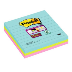 Samolepiaci poznmkov blok, linajkov, 3x70 listov, 101x101 mm, 3M POSTIT "Super Sticky Miami", rzne farby