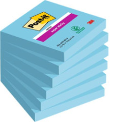 Samolepiaci bloek, 76x76 mm, 6x90 listov, 3M POSTIT "Super Sticky", modr