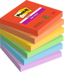 Samolepiaci bloek, 76x76 mm, 6x90 listov, 3M POSTIT "Super Sticky Playful", mix farieb