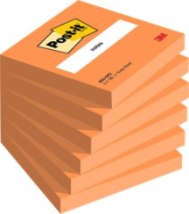 Samolepiaci poznmkov blok, 76x76 mm, 6x100 listov, 3M POST-IT, oranov