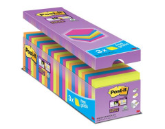 Samolepiaci bloek, 76x76 mm, 24x90 listov, 3M POSTIT "Super Sticky", mix farieb