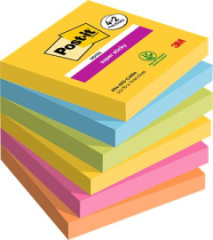 Samolepiaci poznmkov blok, 76x76 mm, 6x90 listov, 3M POSTIT "Super Sticky", "Carnival", rzne farby