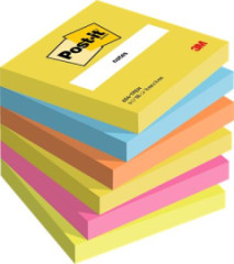 Samolepiaci bloek, 76x76 mm, 6x100 listov, 3M POSTIT, energick farby
