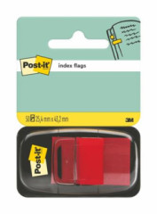 Zloka, plastov, 50 listov, 25x43 mm, 3M POSTIT, erven