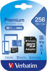 Pamov karta, microSDXC, 256GB CL10/U1, 90/10 MB/s, adapter, VERBATIM "Premium"
