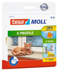 Samolepiaca tesnenie s profilom E, 9 mm x 6 m, TESA "tesamoll E profil", biela
