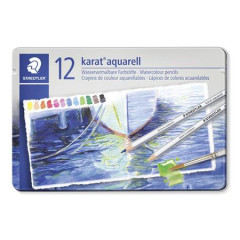 Akvarelov ceruzka, sada, eshrann, plechov krabika, STAEDTLER "Karat aquarell 125", 12 rznych farieb
