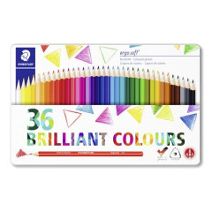 Farebn ceruzky, sada, trojhrann, kovov krabica,STAEDTLER "Ergo Soft 157", 36 rznych farieb