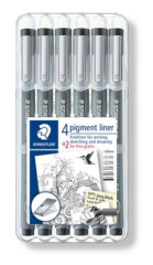 Liner, sada, STAEDTLER "Pigment Liner 308", 4+2 ks, ierna